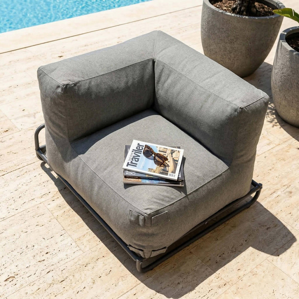 ECKSESSEL MIT STRUKTUR, Grau - Grau, Textil (97/77/97cm) - Oviala