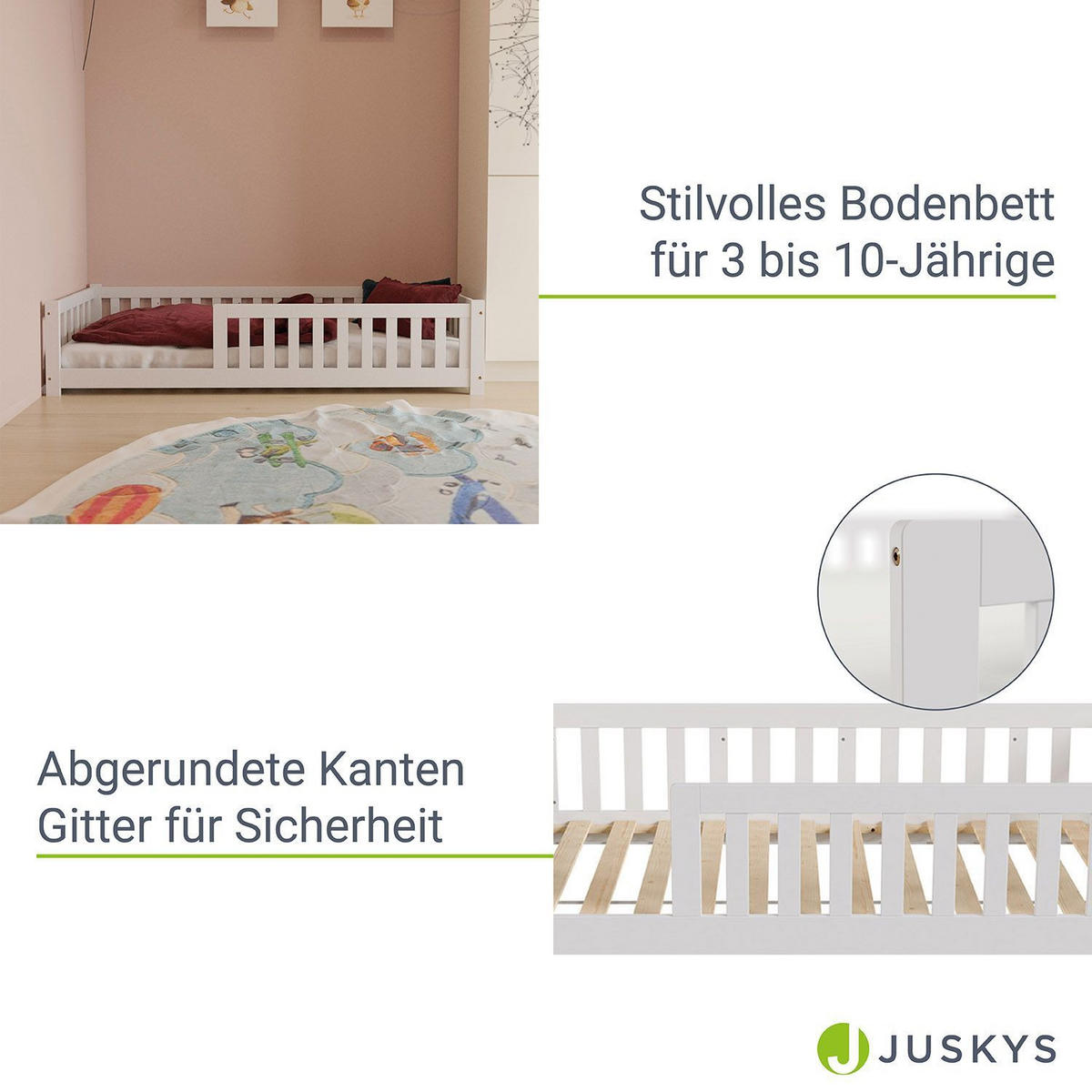 KINDERBETT Naya weiß mit Matratze 90x200 cm - Weiß, Holz (90/200cm) - Juskys