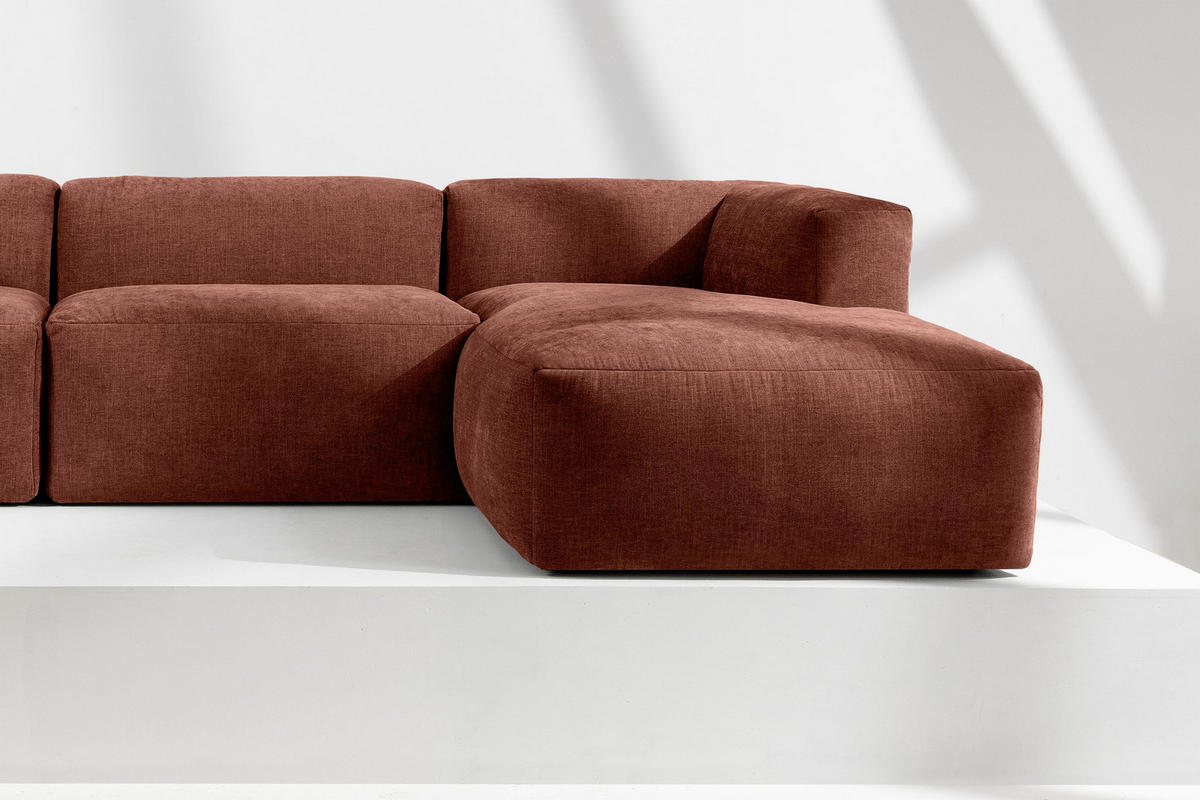 ECKMODULSOFA-RECHTS BUFFO 6-Sitzer mit extrem weicher Sitzfläche, Gewebestoff, orange - Dunkelorange, Textil (377/180cm) - KONSIMO®