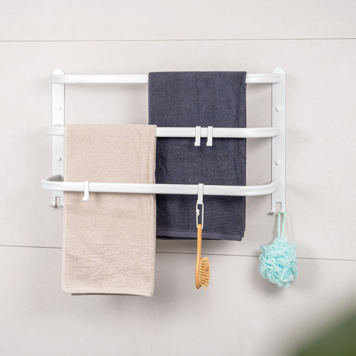 WAND-HANDTUCHHALTER 3 Stangen - Weiß, Metall (67.5/40/23cm) - bremermann