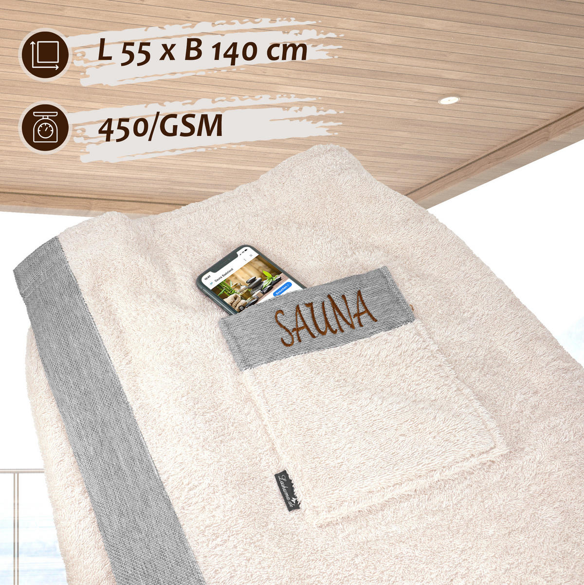 SAUNAKILT Herren Natur, Lima Saunahandtuch mit Klettverschluss - Naturfarben, Textil (140/55cm) - Lashuma