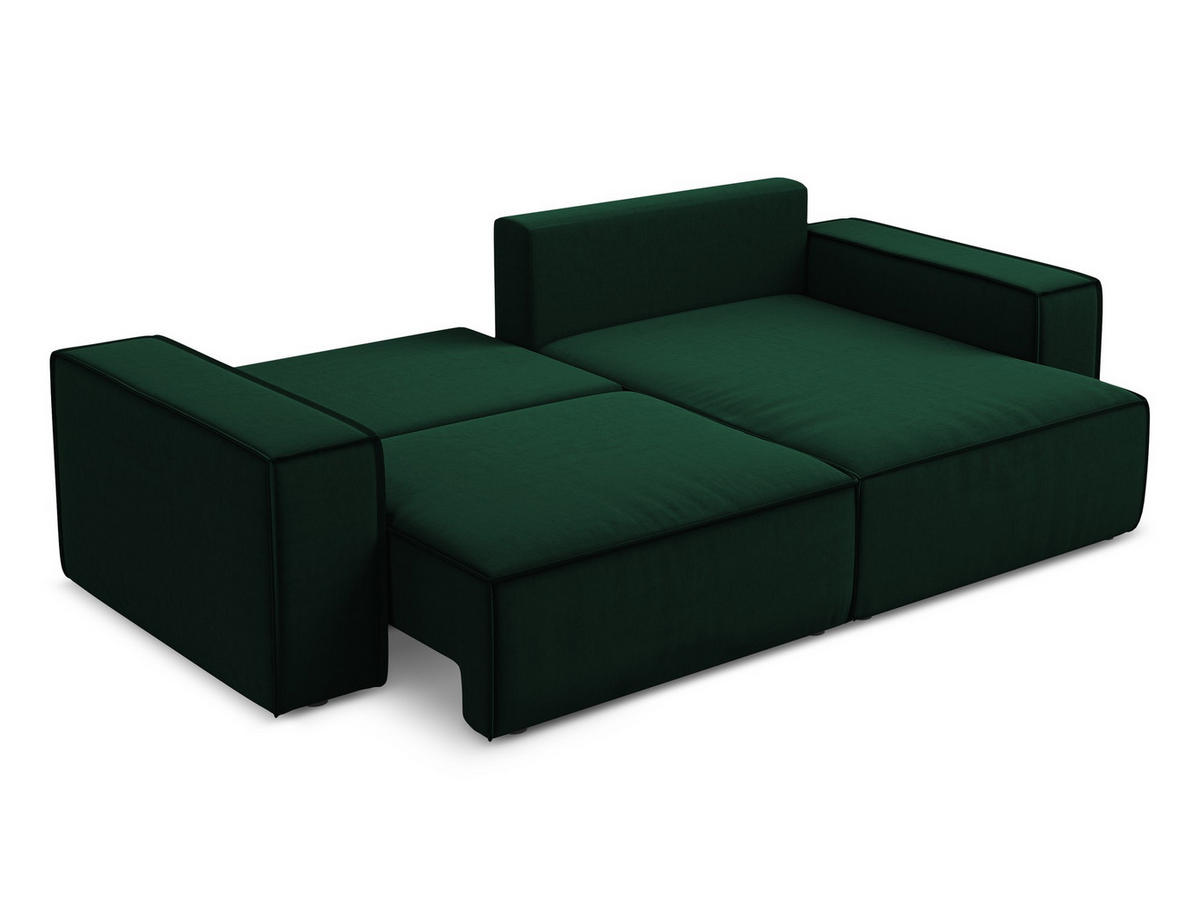 ECKSOFA mit Schlaffunktion Samt Stoff Grün - Dunkelgrün/Schwarz, Kunststoff/Textil (257/148cm) - Makamii