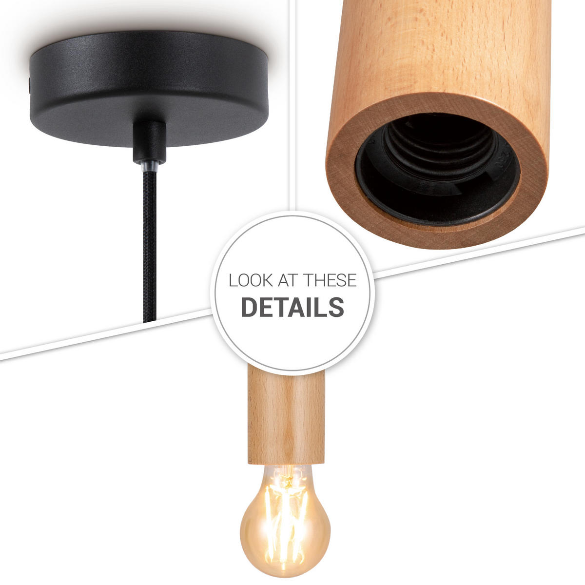 PENDELLEUCHTE Hugo - Naturfarben, Holz (5/5/8.4cm) - Paco Home