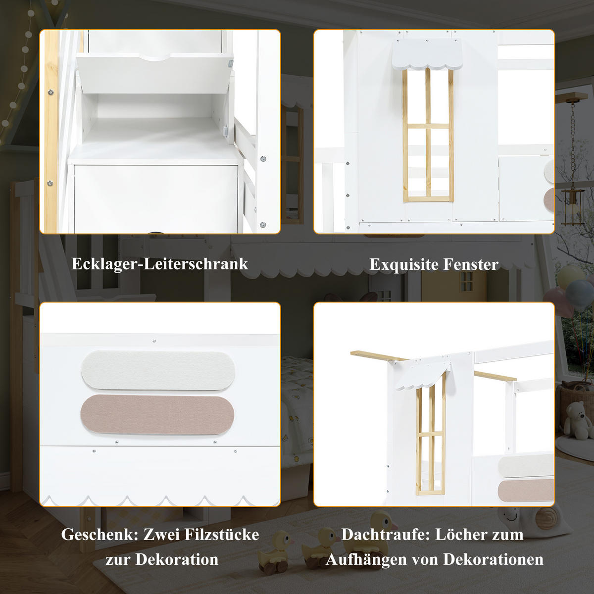 ETAGENBETT 90x200 cm Treppe Fenster weiß - Weiß, Holz (90/200cm) - LEBENLANG