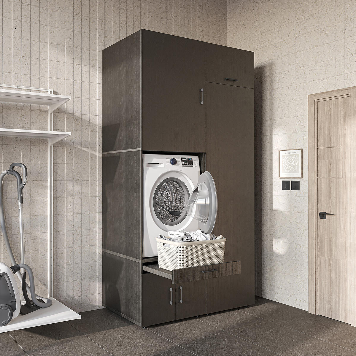 WASCHMASCHINENSCHRANK Serie 3 127cm Breit, 240cm Hoch - Schwarz, Holzwerkstoff (127/240/67cm)