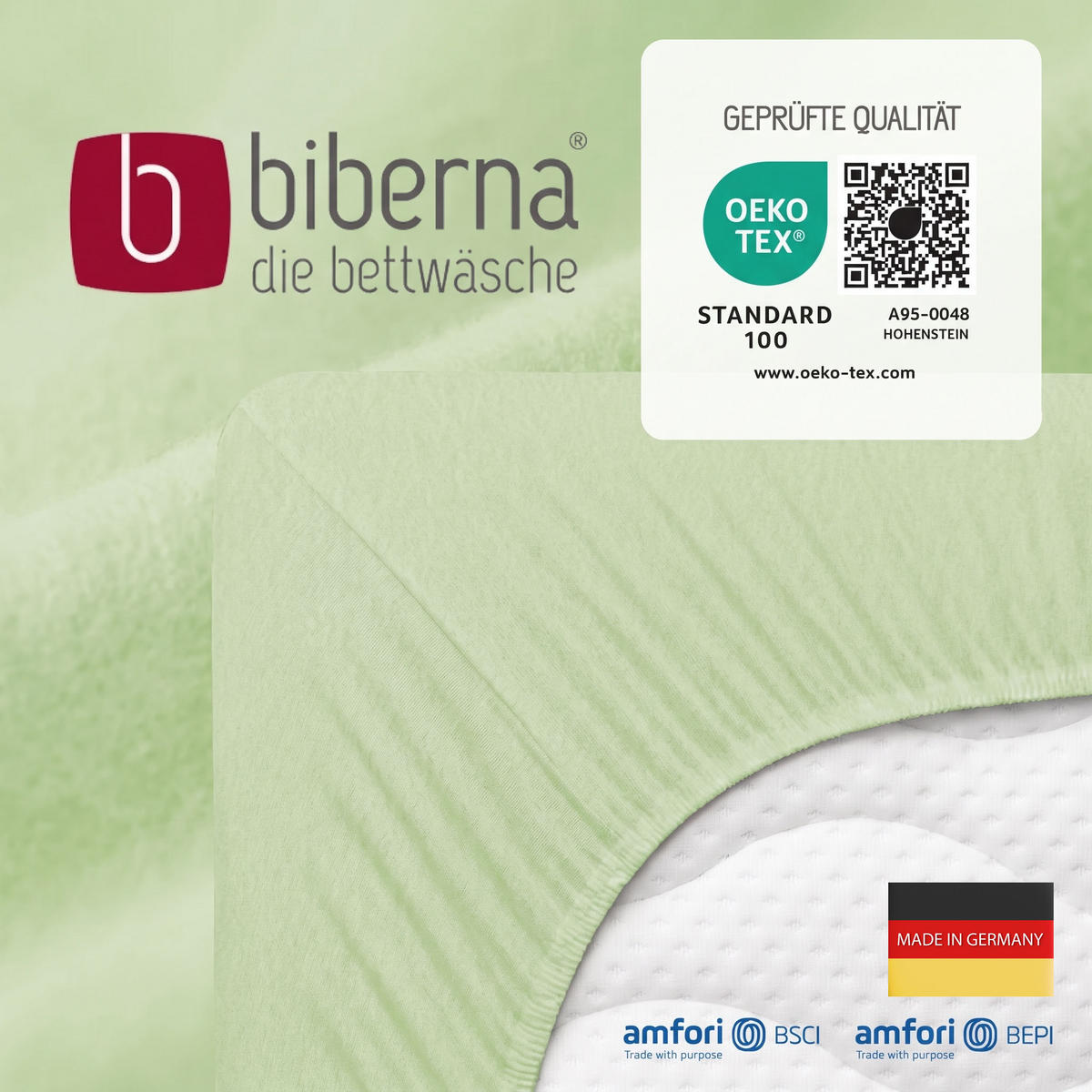 SPANNBETTTUCH Premium Biber pistaziengrün, 140x200 cm - 160x200 cm - Hellgrün, Textil (160/200cm) - biberna