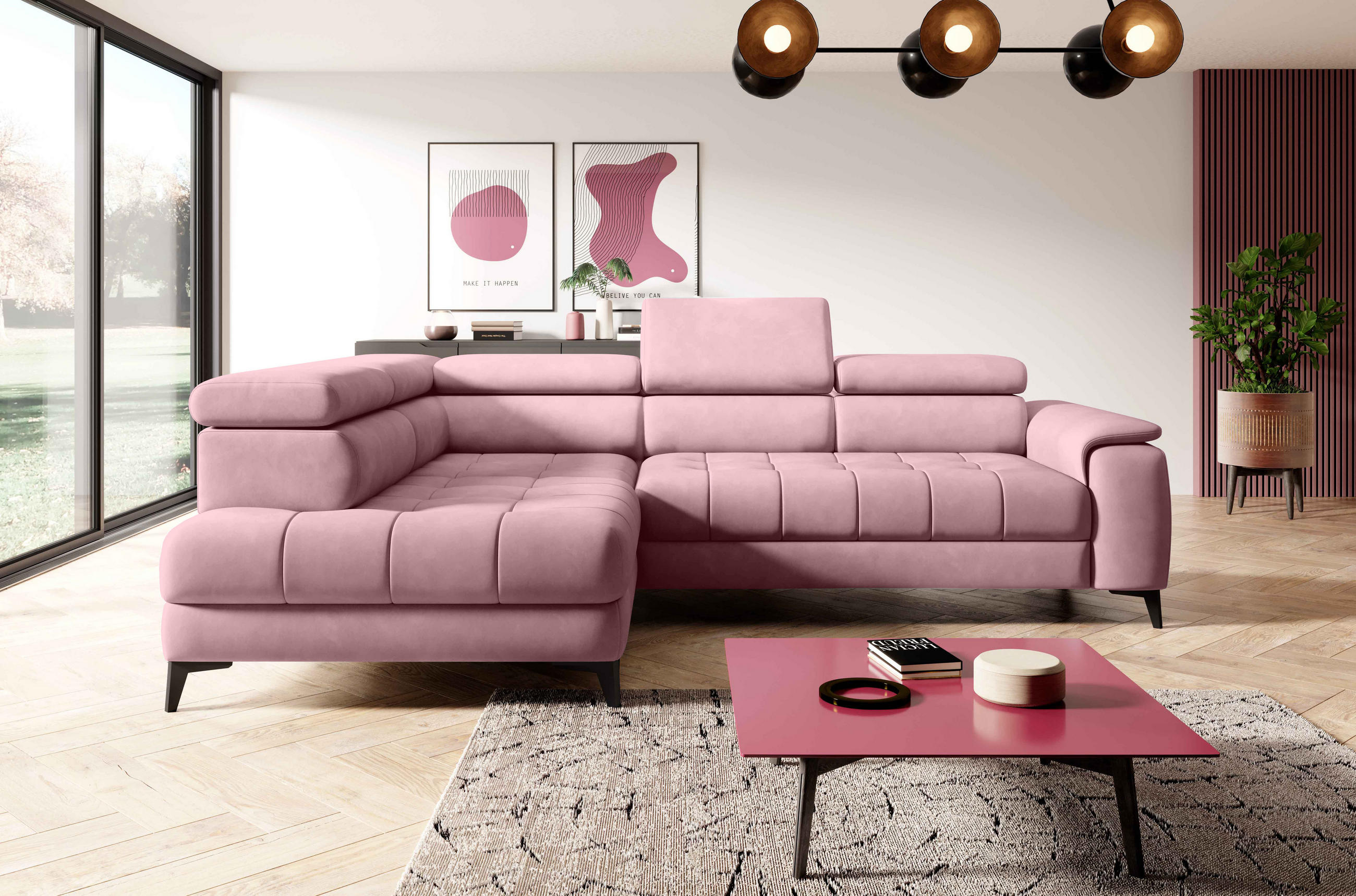 ECKSOFA CHIVAS Freistehend , Schlaffunktion, 278×197×76/98 cm, Stoff - Element, Silber, Linke Seite - Silberfarben/Schwarz, Holz/Textil (278/197cm) - DomoHome