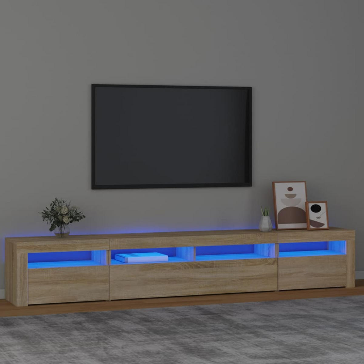 LOWBOARD mit Led-Leuchten 240/35/40 cm aus Holzwerkstoff in Sonoma-Eiche Dekor - Sonoma Eiche, Holz (240/40/35cm) - vidaXL