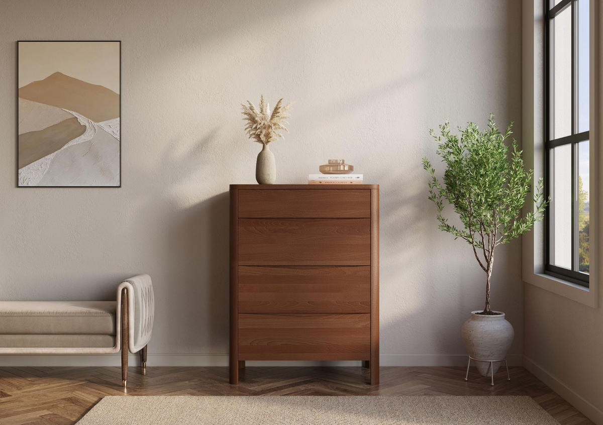 HOLZKOMMODE Modena Low 80, Nussbaumfarbe - Walnussfarben, Holz/Buchenholz (80.4/106.3/45cm) - Visby