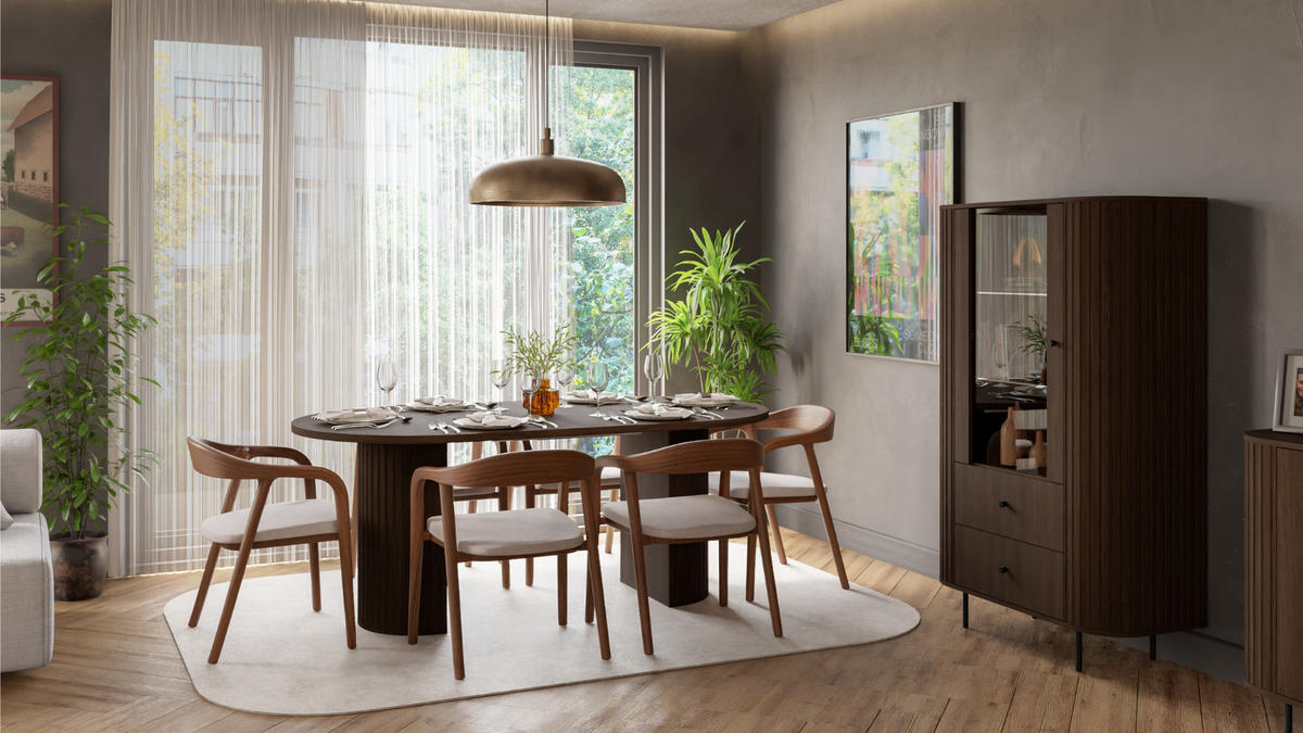 ESSTISCH Olivia ausziehbar 100–188 x 100 x 75 cm mit abgerundeter Tischplatte und Lamellenfuß, dunkelbraun - Dunkelbraun, Metall (100/100/75cm) - Margaret Hadas24