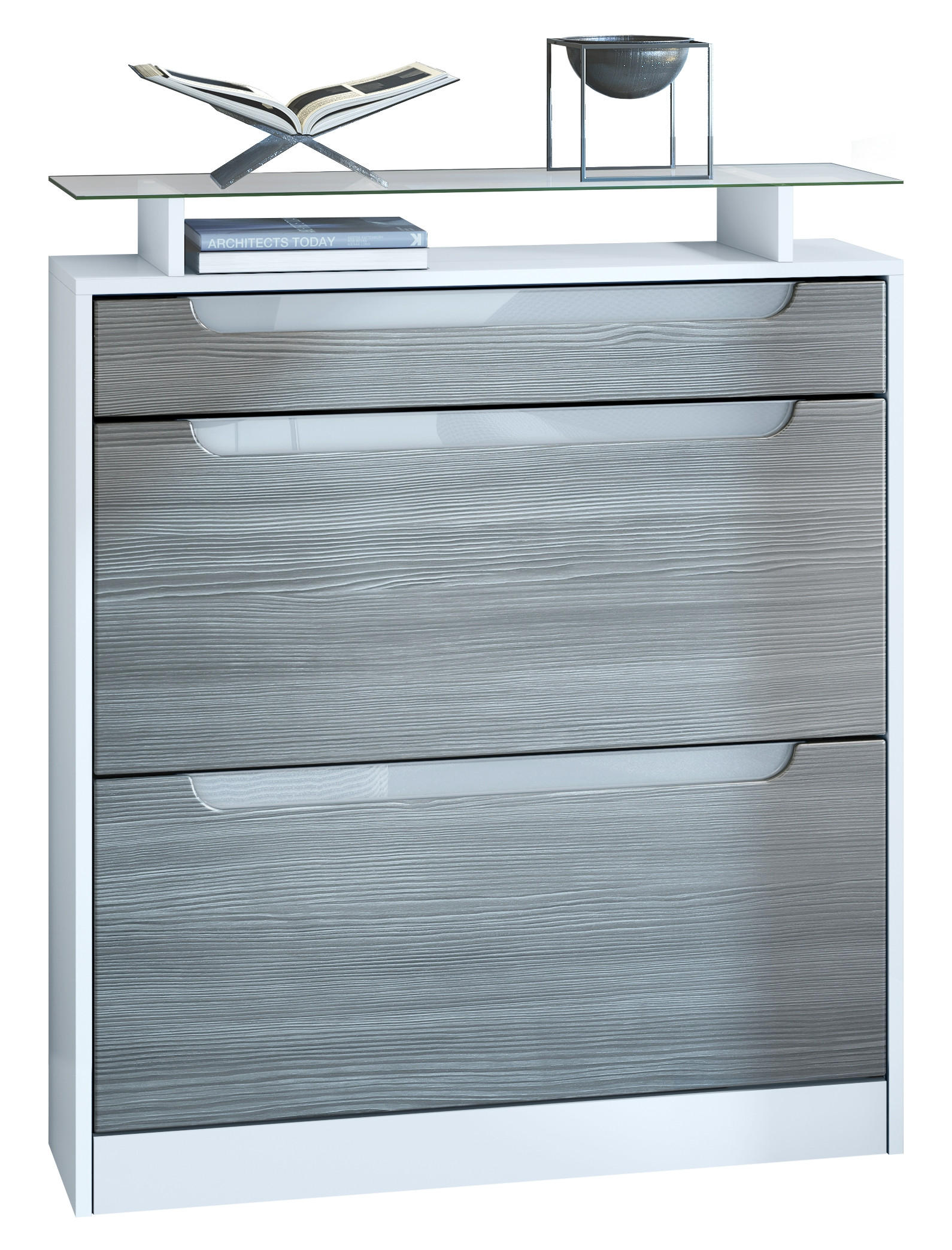 SCHUHSCHRANK Fiesta Avola-Anthrazit / Weiß Hochglanz - Anthrazit, Holzwerkstoff (89/104/23cm) - Vladon