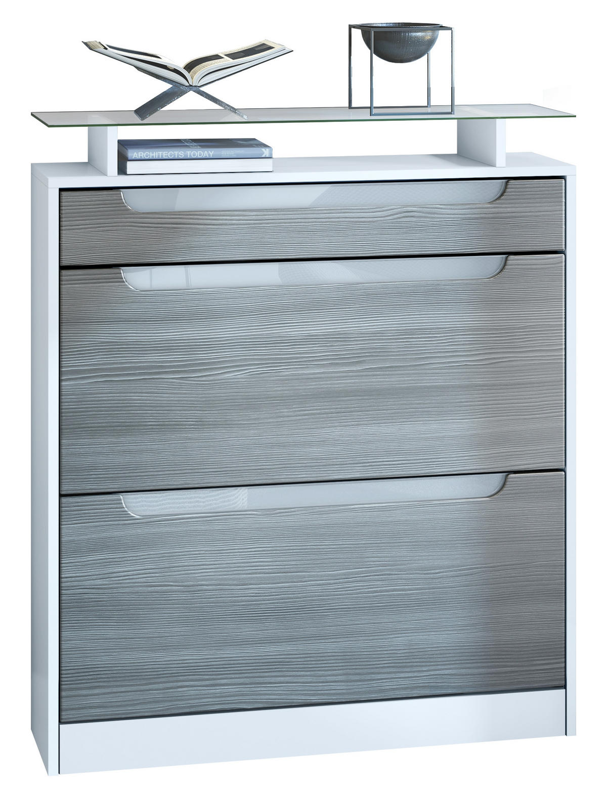 SCHUHSCHRANK Fiesta Avola-Anthrazit / Weiß Hochglanz - Anthrazit, Holzwerkstoff (89/104/23cm) - Vladon