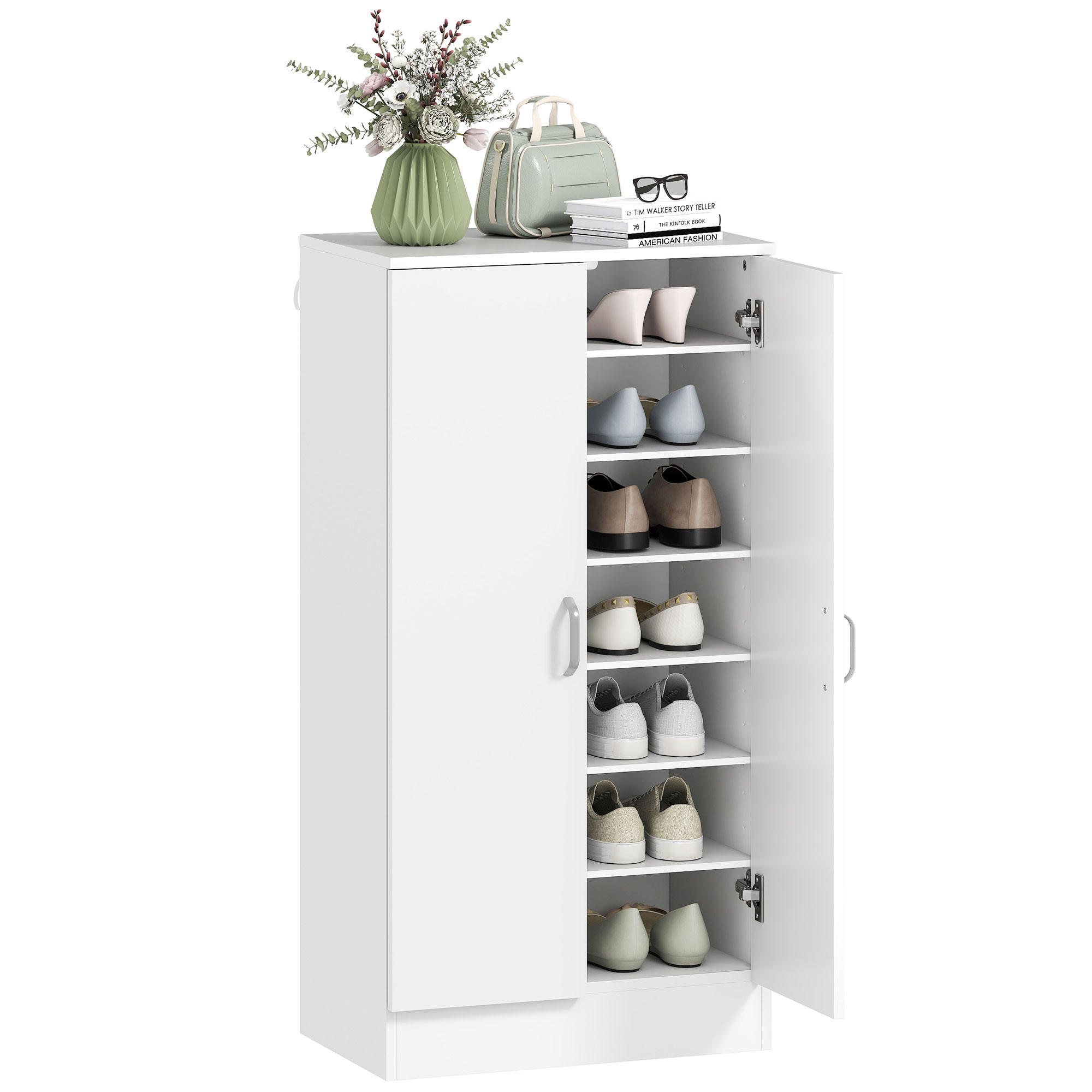 SCHUHSCHRANK DE-15100 7 Ebenen, für 14 Paar Schuhe Weiß - Weiß, Holzwerkstoff (55/108/35cm) - ComfortXL