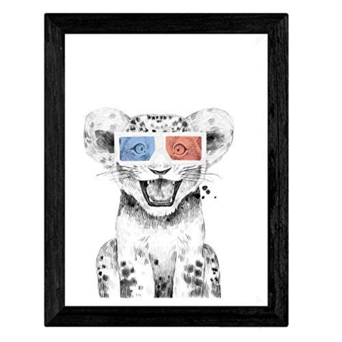 POSTER Set mit 4 Kinder Tiere mit 3DBrille A3 Rahmenlos - Klar, Papier (29.7/3cm) - Nacnic