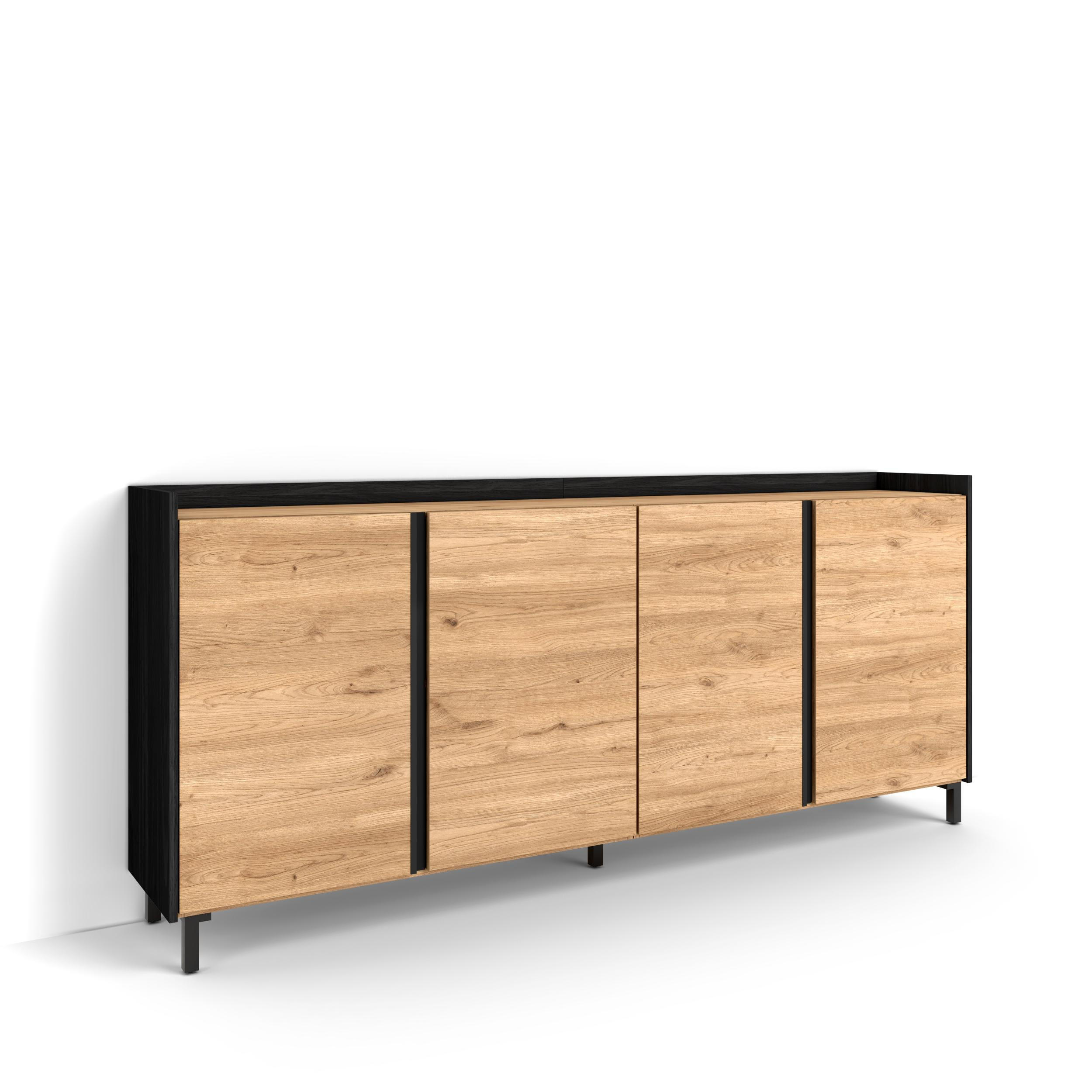 SIDEBOARD, Eiche und Schwarz, 207/35/91cm, mit Beinen - Eichefarben, Holzwerkstoff (207/91/35cm) - Skraut Home