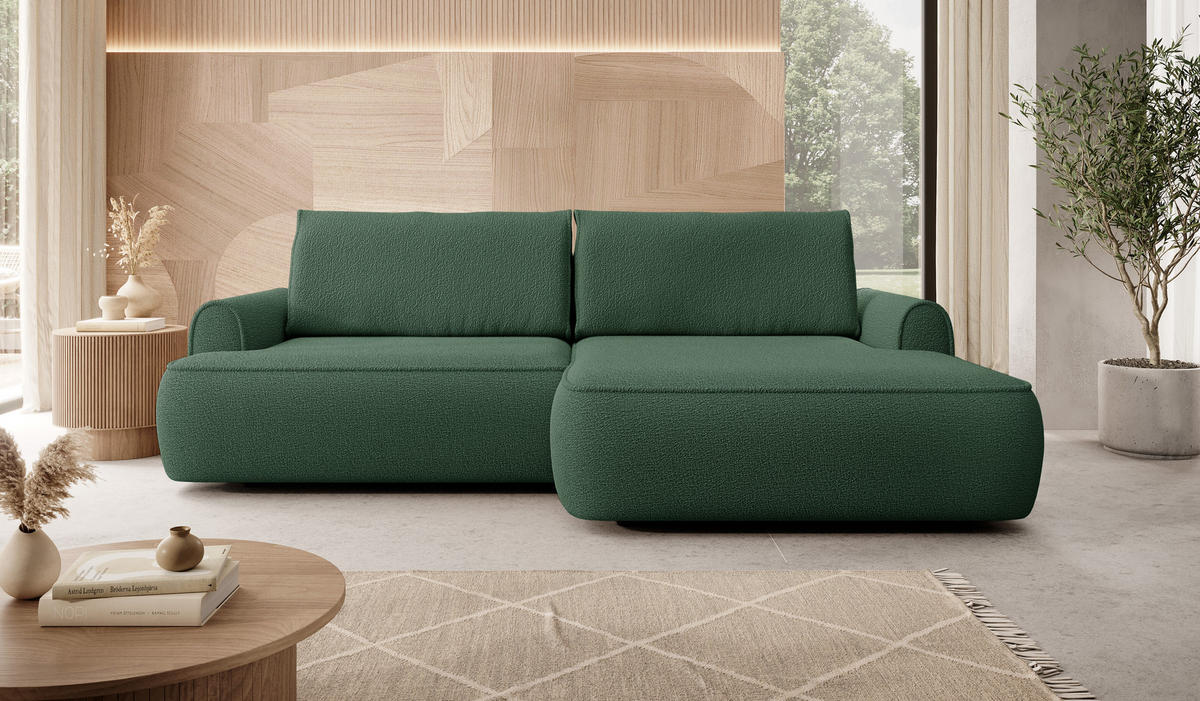 ECKSOFA 250 cm Mareno mit Bettkasten, Schlaffunktion, Rechts, Grün - Grün, Holz (146/250cm) - Emporius
