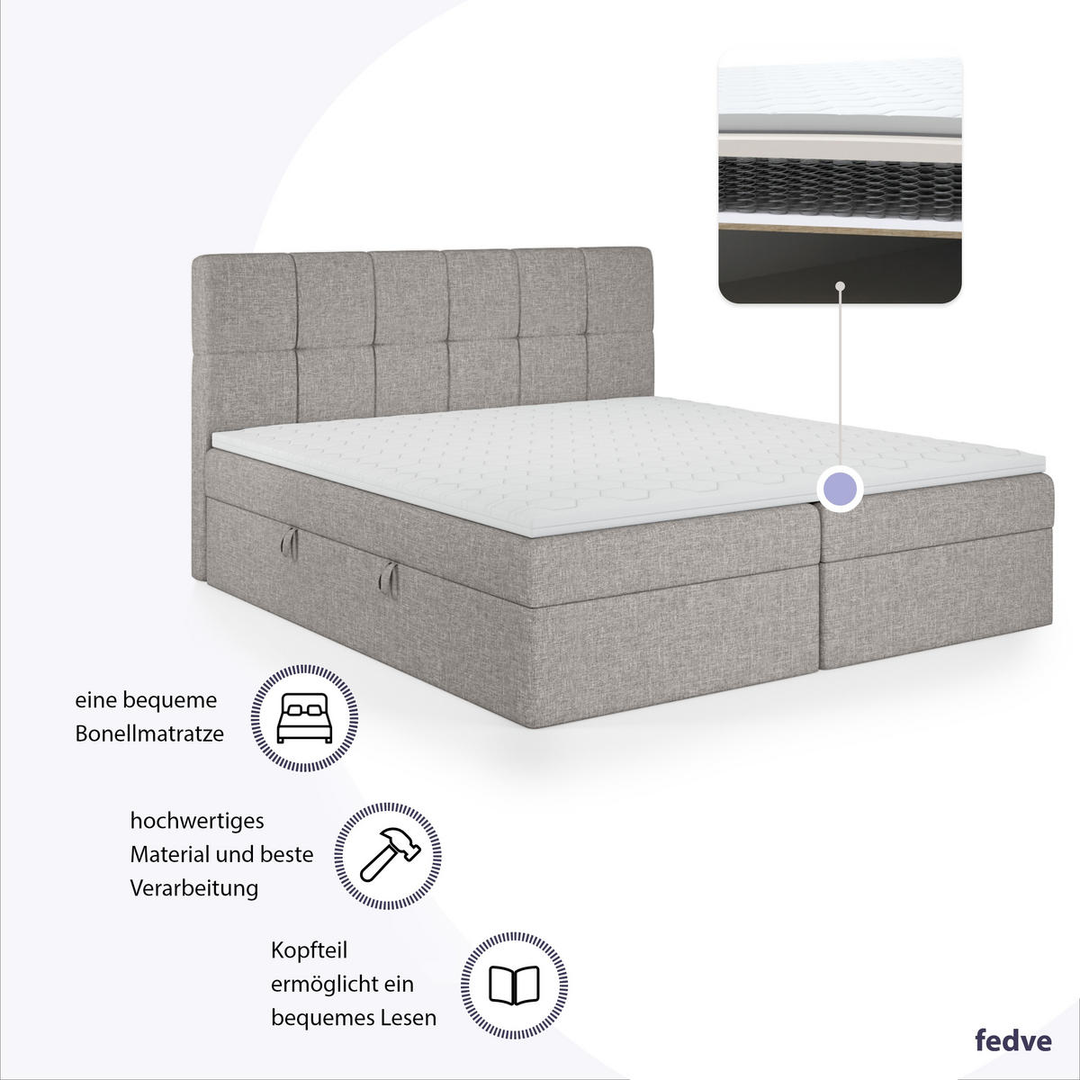 BOXBETT Mokpo 140x200 cm, Hellgrau - Hellgrau, Textil (140/200cm) - Fedve