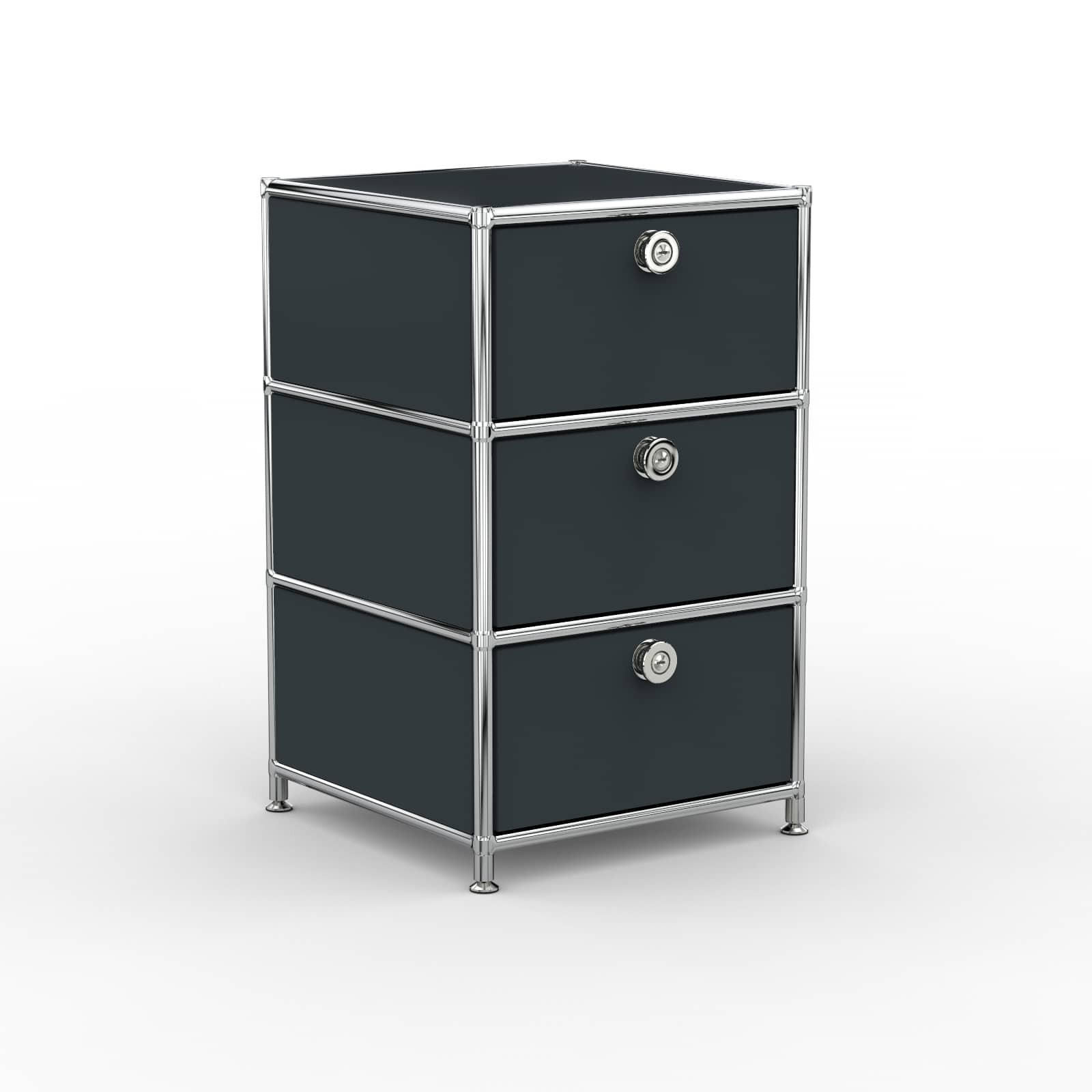BÜRO-STANDCONTAINER, Metall, 40cm, 3 Schubladen, Anthrazitgrau - Chromfarben/Silberfarben, Metall (40/64.6/39.7cm) - Versee