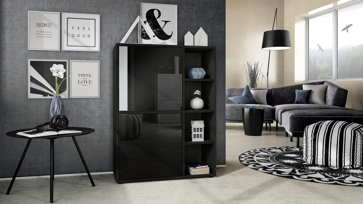 HIGHBOARD Cuba Türen in Schwarz Hochglanz - Schwarz Hochglanz, Holzwerkstoff (79/105.5/35.5cm) - Vladon