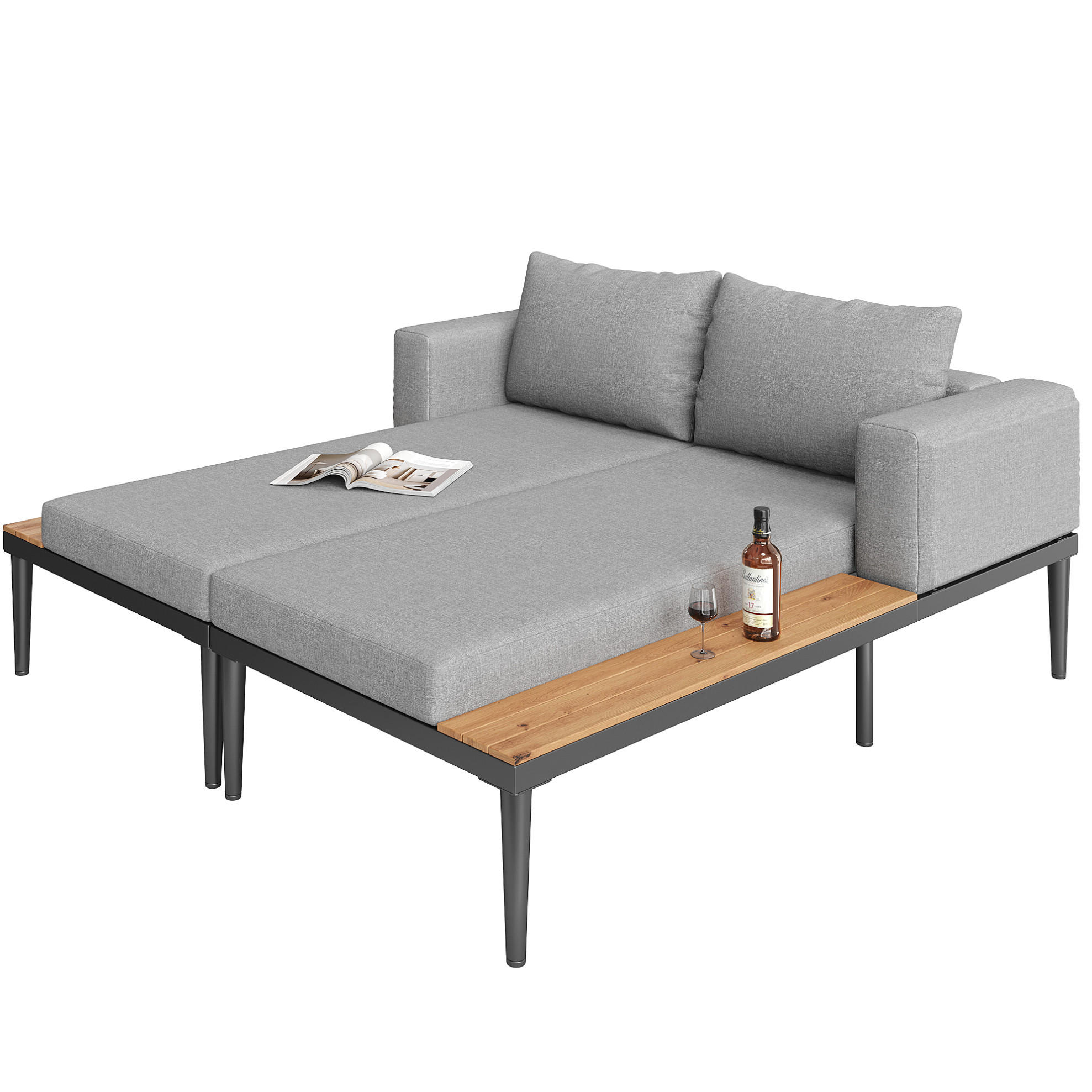 GARTENLIEGE 150/140/30 cm grau aus Metall und Polyester teilbar - Grau, Metall (150/30/140cm) - OKWISH