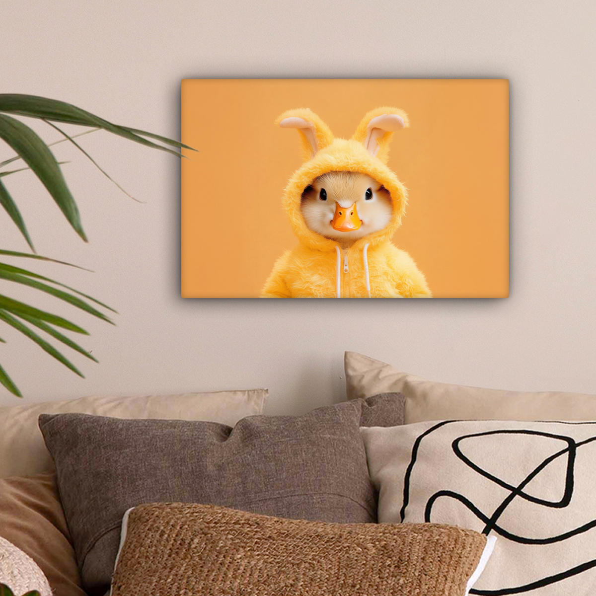 LEINWANDBILD Osterhase - Kostüm - Ente Deko Schlafzimmer 30x20 cm - Gelb, Textil (30/20cm) - MuchoWow
