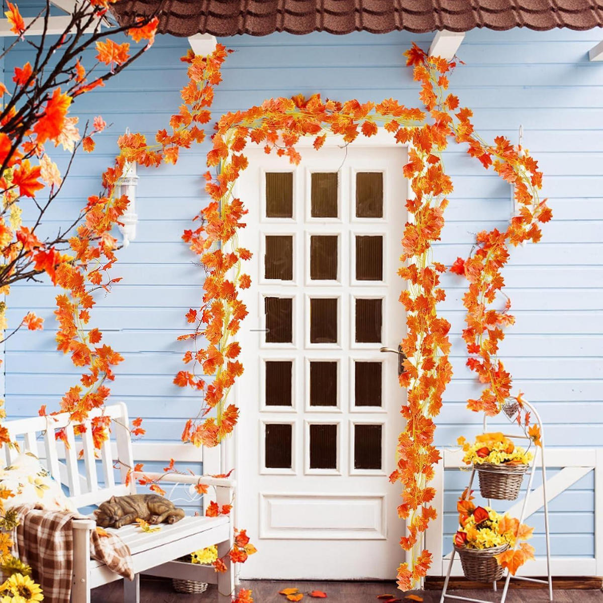 HERBSTGIRLANDE 12-teiliges Set 240 cm - Orange, Kunststoff (5cm)