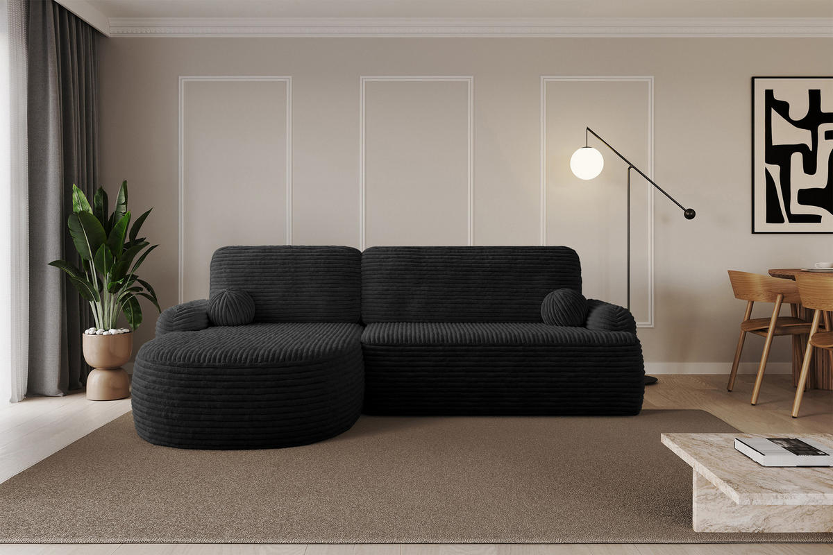 ECKSOFA mit Schlaffunktion und Bettkasten LIRA-L - 264x172x89 Schwarz - Schwarz, Holzwerkstoff/Textil (264/172cm) - ALTDECOR