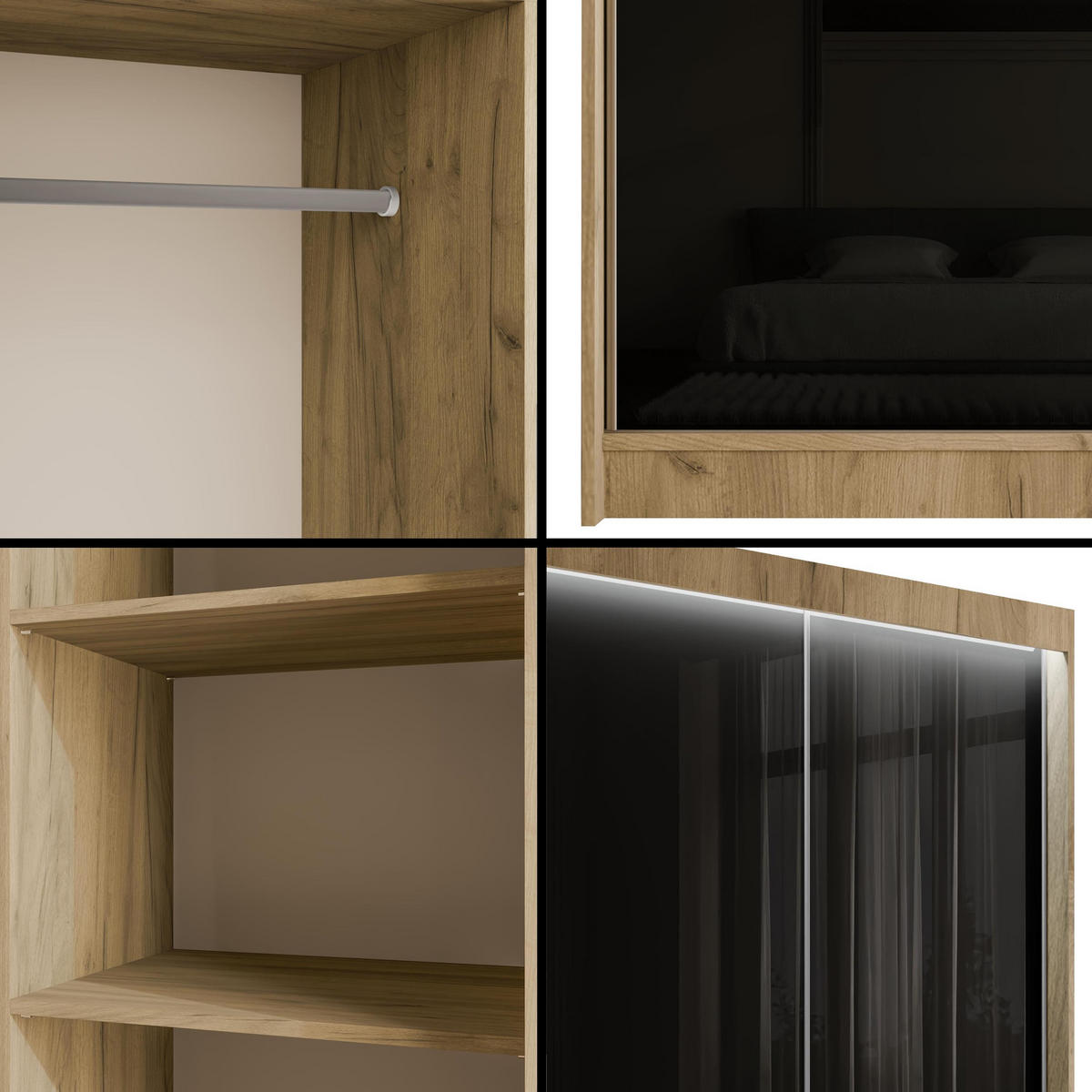 KLEIDERSCHRANK PEKA mit LED - 120 cm - Eichefarben|Schwarz - Eichefarben/Schwarz, Holzwerkstoff (120/215/61cm) - ALTDECOR