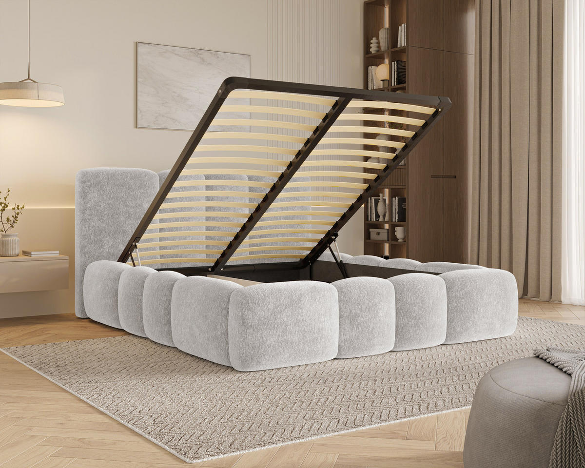 POLSTERBETT 26 - 180x200 cm – Amari – Bett mit Bettkasten und Gepolstertem Kopfteil - Grau, Holz (180/200cm) - ROYAL24_MARKT