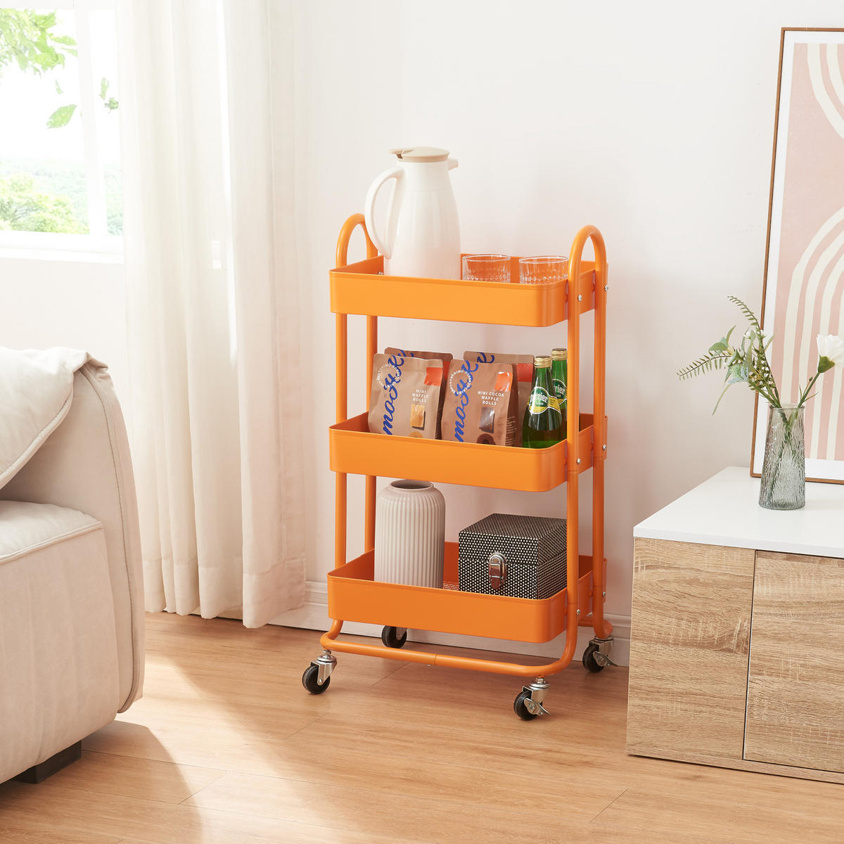 SERVIERWAGEN Pyhäntä - Orange, Metall (46/78.5/35cm) - [en.casa]