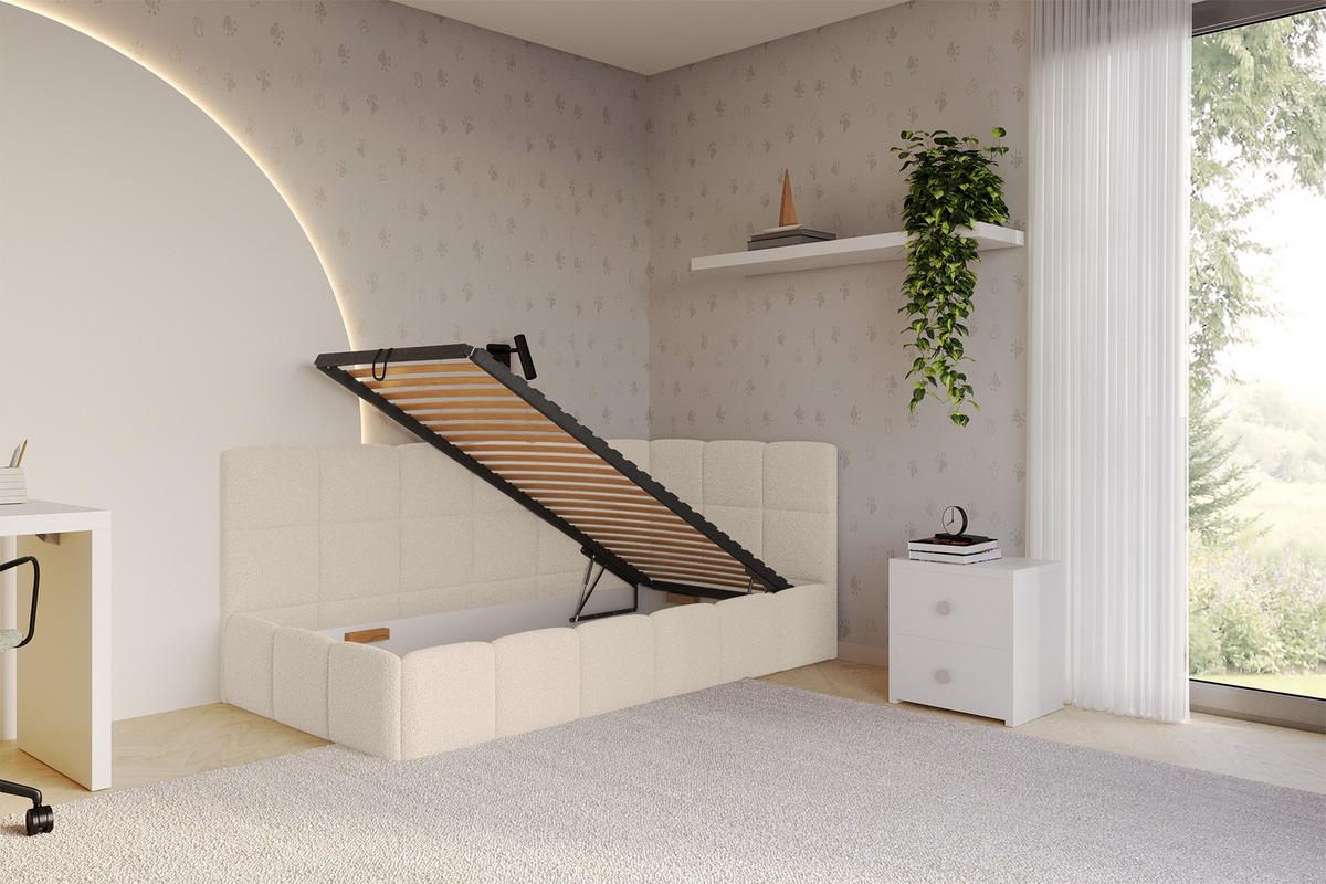 EINZELBETT Jugendbett mit Bettkasten Links, mit Matratze - LIVY 80x200 Dunkelbeige - Mokka, Holzwerkstoff/Textil (80/200cm) - ALTDECOR