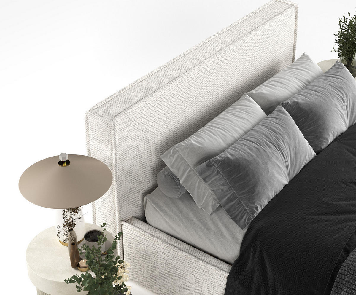 POLSTERBETT Lounge Creme 160/200 cm im Chenille-Stoff - Creme/Schwarz, Holz/Holzwerkstoff (160/200cm) - Maison de Reve