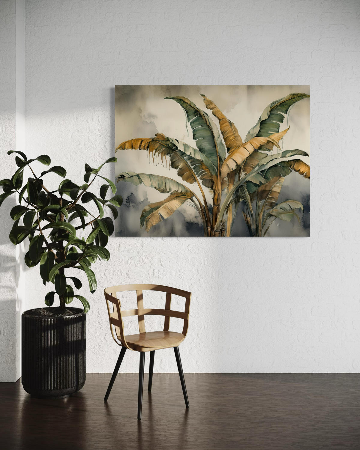 WANDBILD exotische blätter - Beige, Textil (60/40cm) - Feeby