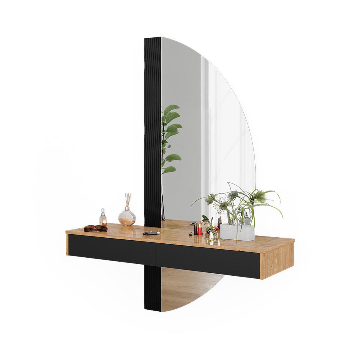SCHMINKTISCH Melisa Schwarz 120 cm mit 2 Schubladen - Eichefarben/Schwarz, Holzwerkstoff (120/161.1/40cm) - Vicco