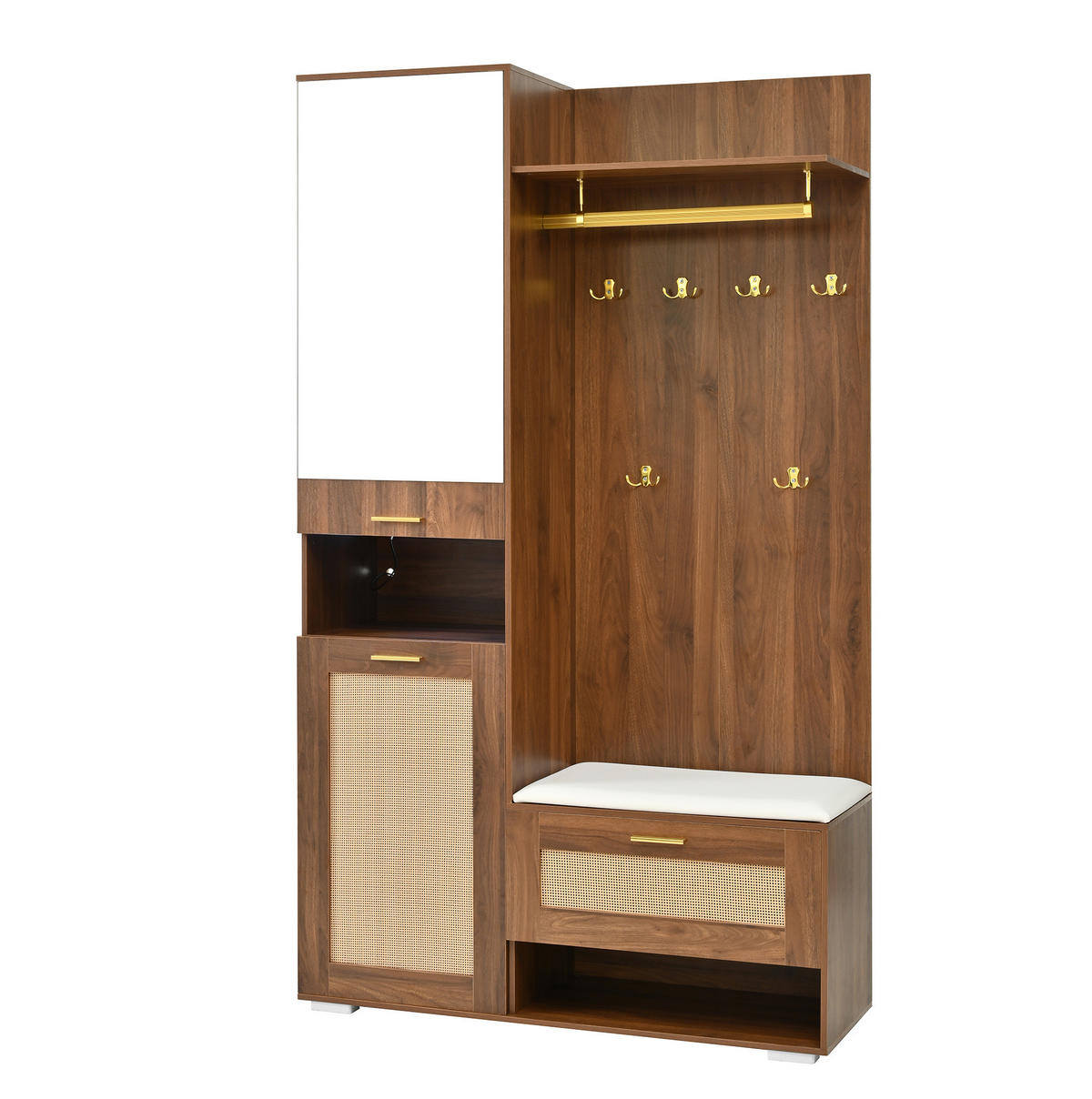 GARDEROBENSET 110/38/190 cm aus MDF und Spanplatte mit Spiegel und LED-Beleuchtung Walnuss/Weiß - Walnussfarben, Holzwerkstoff (38/190/110cm) - Modenvie