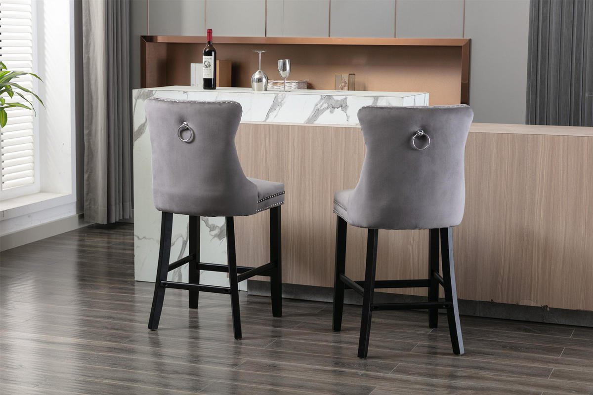 BARHOCKER DE-36292 2er-Set mit Knopfsteppung und Ziernieten Grau - Grau, Holz (50/66/60cm) - ComfortXL