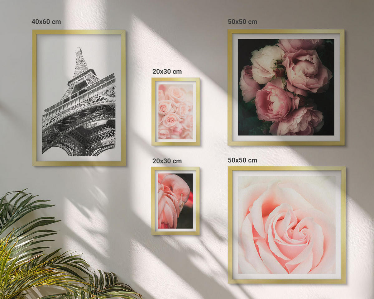 WANDBILDER 5er Set - 50x50 cm & 20x30 cm & 40x60 cm Goldrahmen - Berge, Wasser, wunderschöne Landschaften - Goldfarben, Kunststoff (40/60cm) - ArtPrintCave