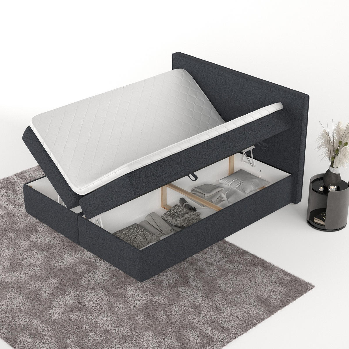 BOXBETT Nuvia 160/200 cm Anthrazit im Riva Stoff - Anthrazit/Schwarz, Holz/Holzwerkstoff (160/200cm) - AltaBeds