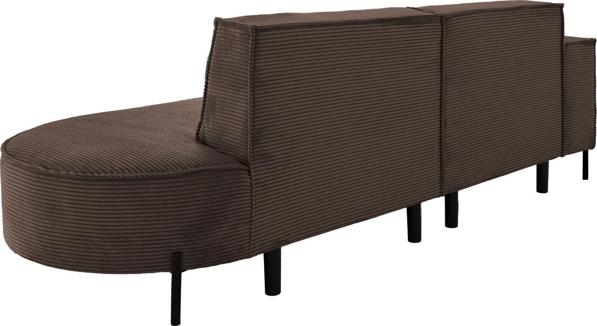 ECKSOFA Hana Loft 3-Sitzer Ecke Links, Cordstoff Chenille, Dunkelbraun 241/80/168 cm - Schwarz/Braun, Textil/Metall (241/168cm) - WFL GROUP