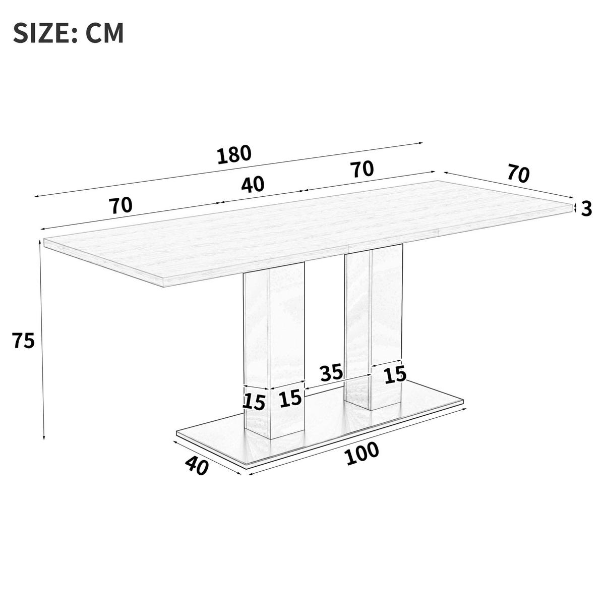 ESSTISCH aus MDF 140/180x70 cm Natur mit Ausziehfunktion und 30 mm starker Tischplatte - Weiß, Holzwerkstoff (180/70/75cm) - Modfu