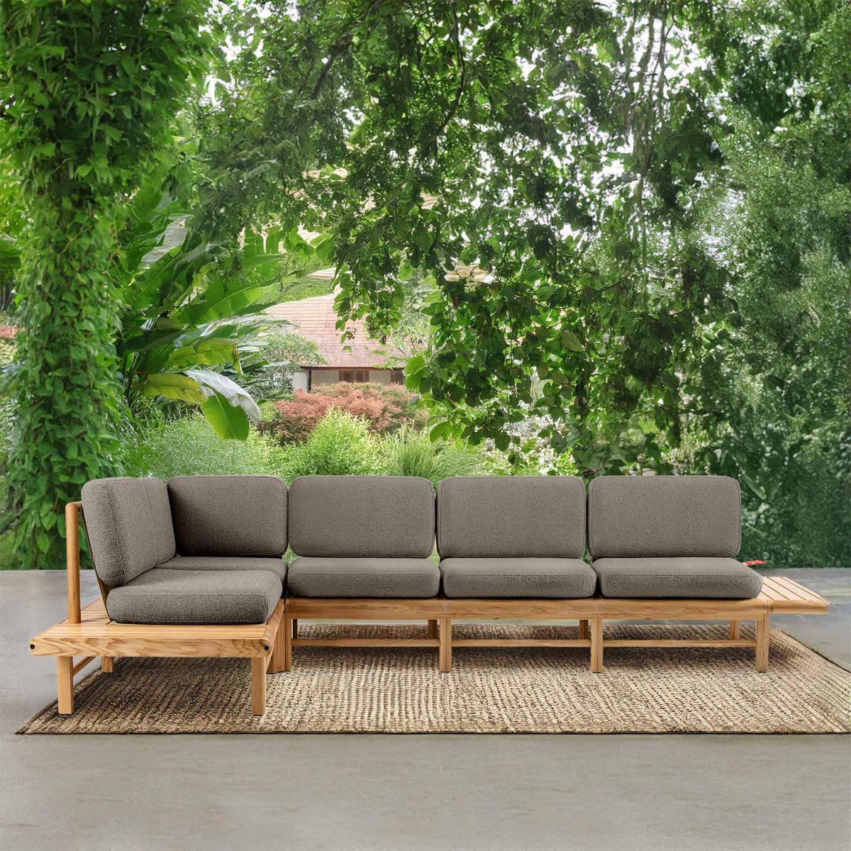 LOUNGESOFA ATREDA links - Grau, Holz/Textil (245/74/245cm) - KONSIMO®
