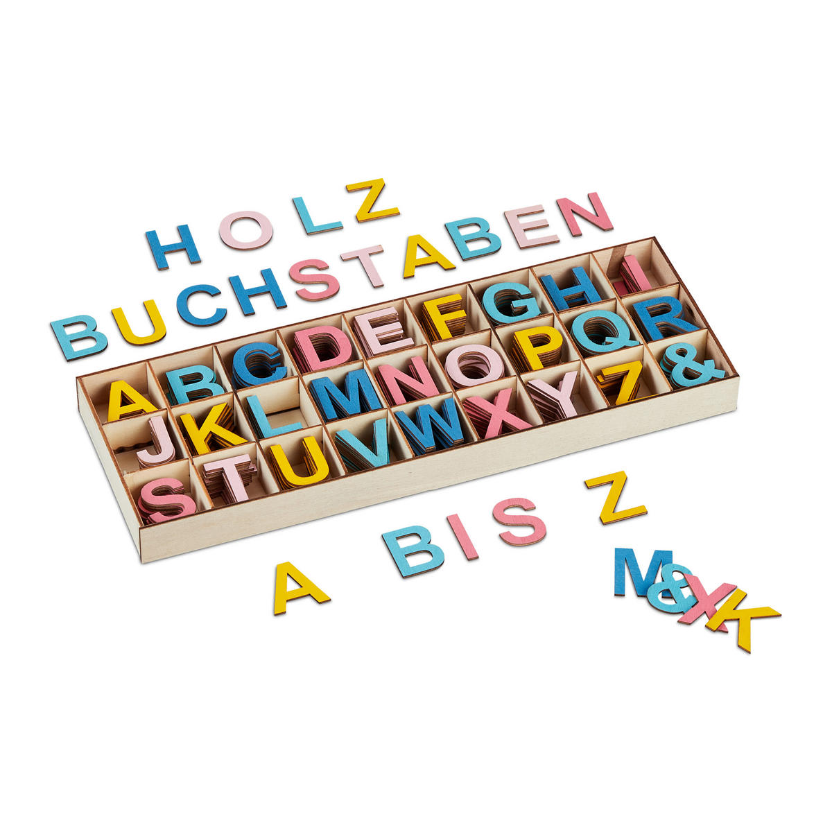 324TLG.HOLZBUCHSTABEN-SET - Multicolor, Holz (10.5/2.5/30cm) - Relaxdays