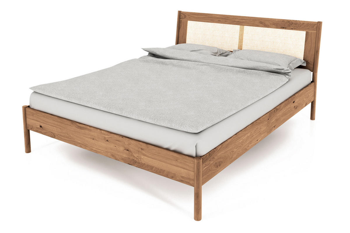BETT MIT RATTANKOPFTEIL INA 90x190 Wildeiche - Beige, Holz (90/190cm) - byoak