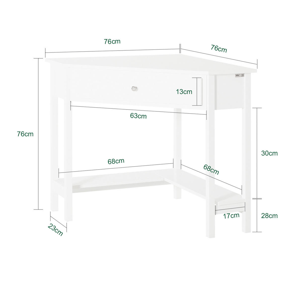 SCHREIBTISCH Weiß - Weiß, Holzwerkstoff (76/76/76cm) - SoBuy