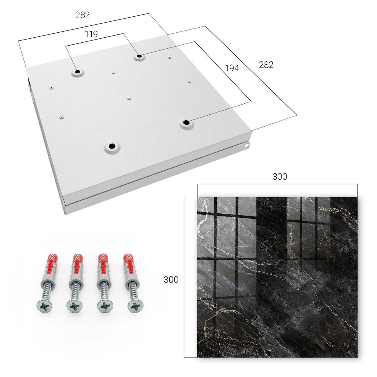 SCHLÜSSELBOX Weiß 30x30 cm – Türöffnung nach rechts - Stilvolle Eleganz - Schwarz, Metall (30/30/5cm) - TULUP