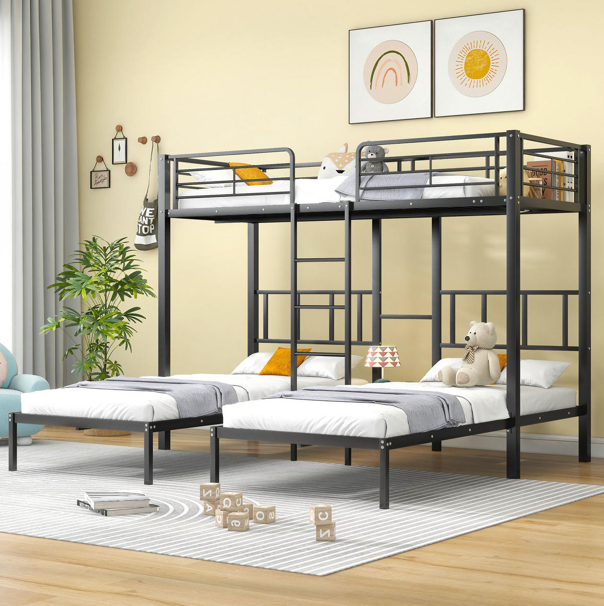 ETAGENBETT Kinderbette 90/200 cm aus Metall mit Leiter und Ablage Schwarz - Schwarz, Metall (90/200cm) - Modenvie
