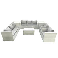GARTENGARNITUR mit 3-SITZER SOFA,COUCHTISCH Polyrattan Hellgrau-Mix 8-Sitzer - Hellgrau/Grau, Glas/Kunststoff - Fimous