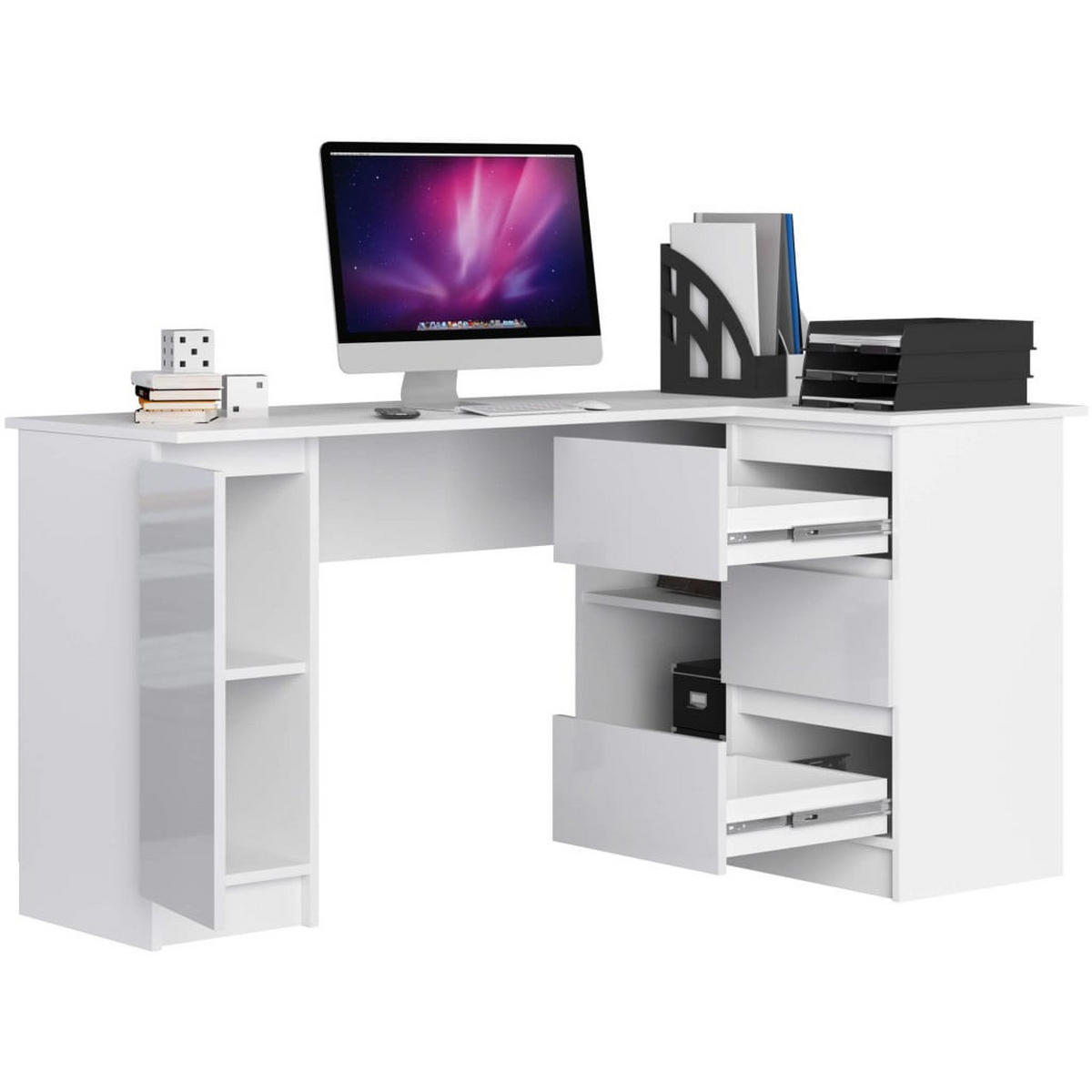 SCHREIBTISCH Weiß, Weiß Glanz 77/155/85 - Weiß Hochglanz/Weiß, Holzwerkstoff (85/155/77cm) - RAUMHIRSCH FURNITURE