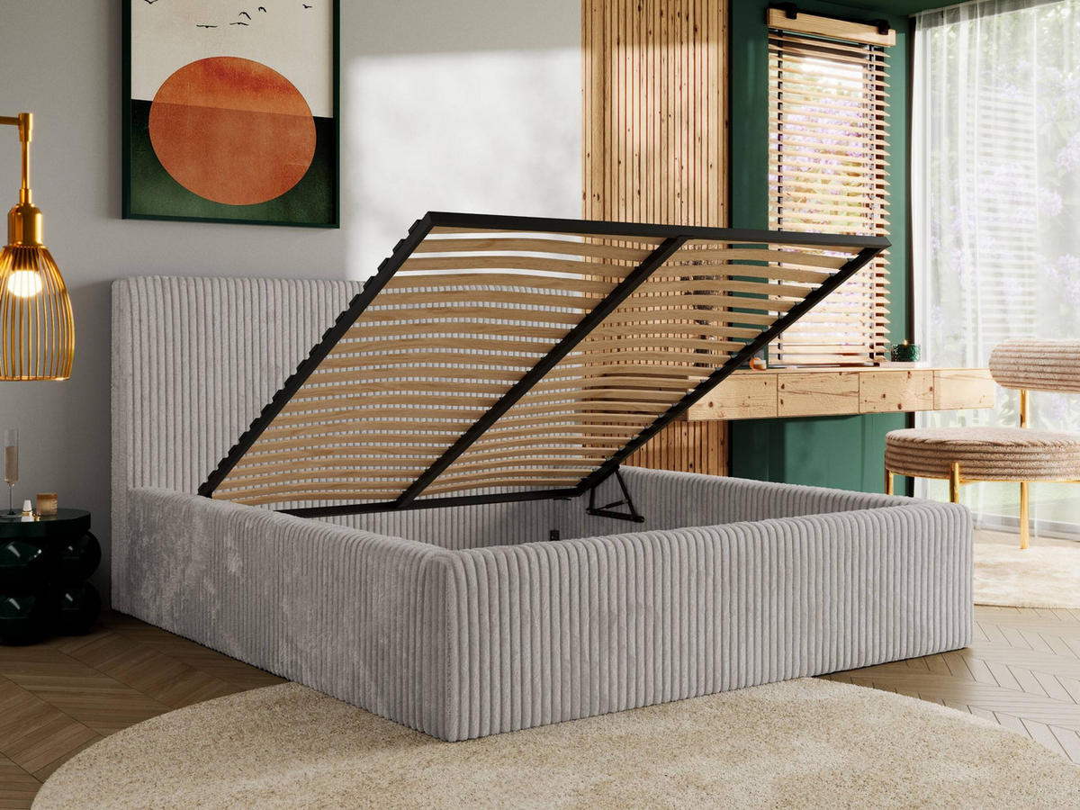 POLSTERBETT TILIANO CLASSIC 200/200 - Hellgrau Cord - Multipocket-Matratze - Hellgrau, Textil (200/200cm) - MKS