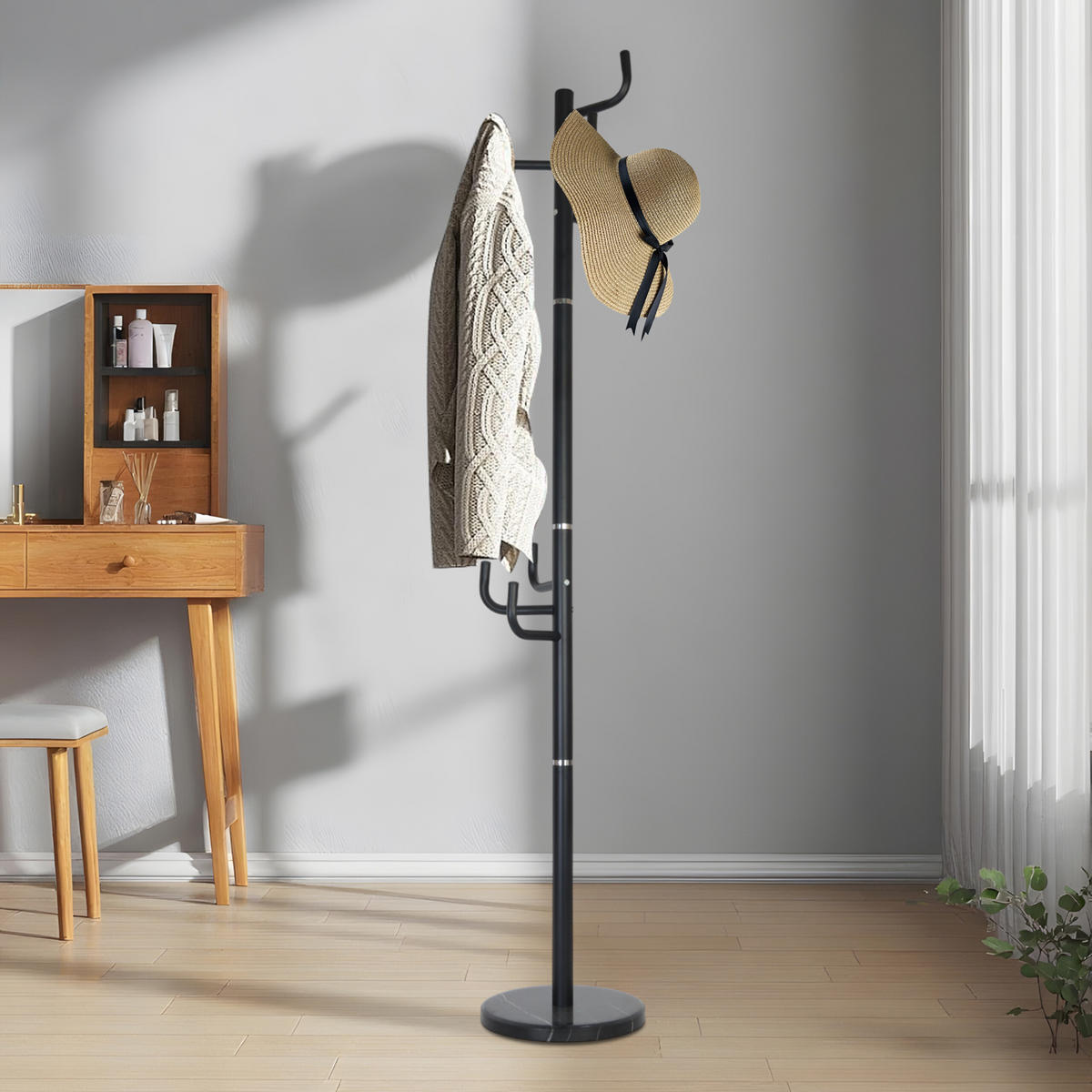 GARDEROBENSTÄNDER - Schwarz, Stein/Metall (30/176/30cm) - Relaxdays